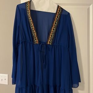 Blue Embroidered Women's Swim Coverup
